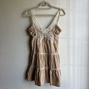 Passport Y2K Beige Tiered Butterfly Crochet Fairy Festival Babydoll Dress Size S